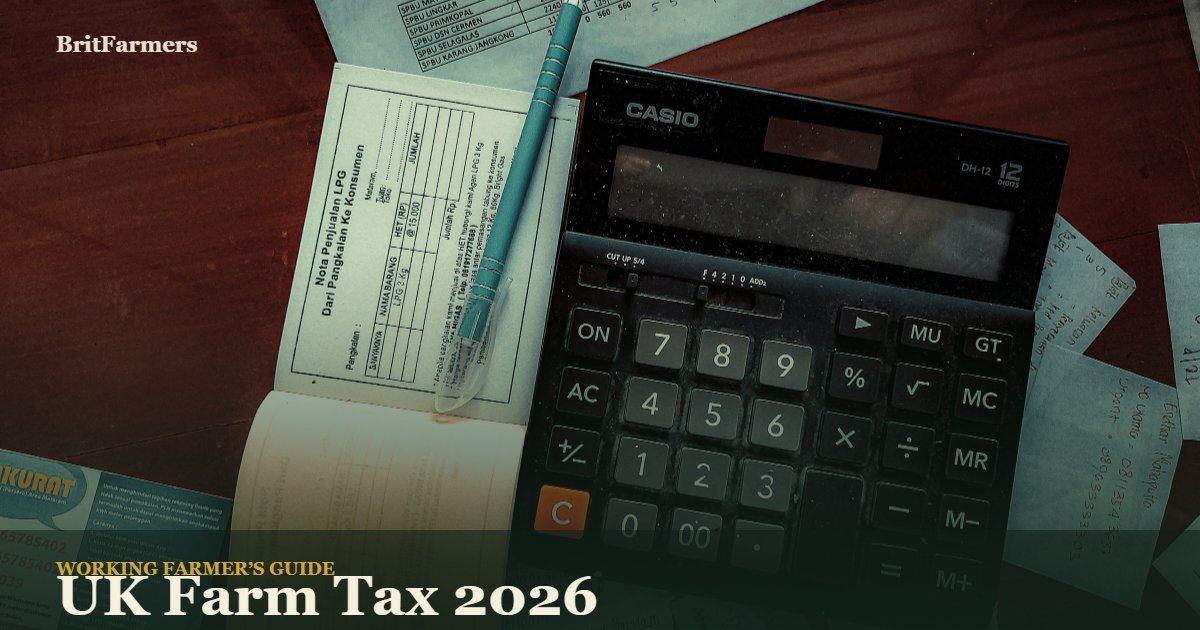 A calculator on a wooden desk for farm accounts and tax planning.