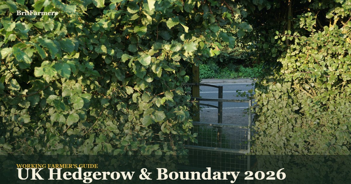 A metal farm gate set into a lush hedgerow boundary.