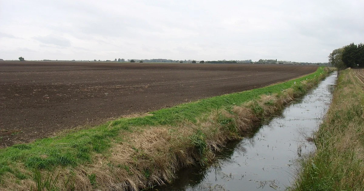 Farmland, and a drainage ditch, on North Fen